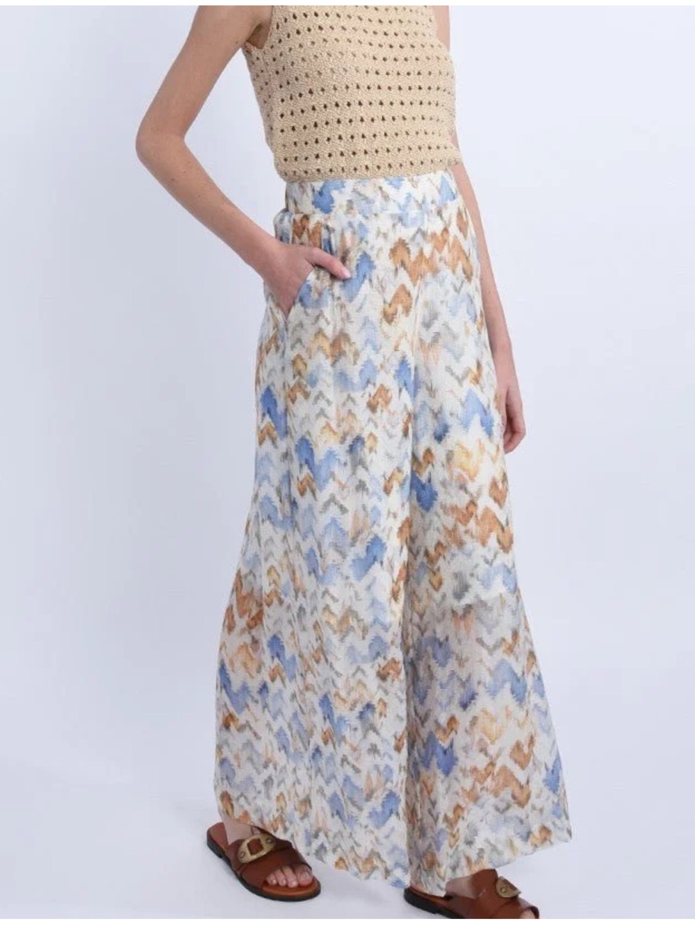 GABRIELLE Flowing Lined Graphic Pants Size Small
